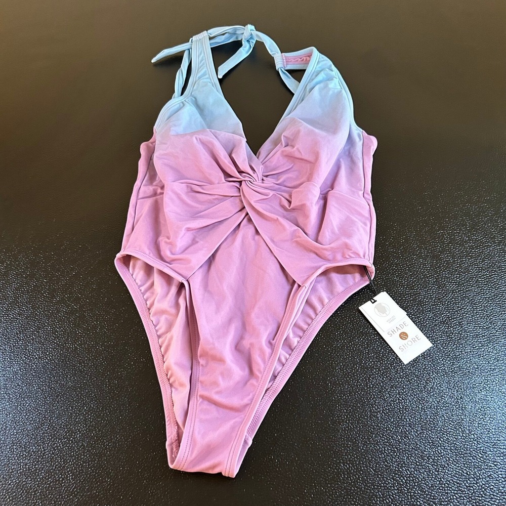 Shade & Shore Twist Front One Piece Swimsuit High Leg Cheeky Womens Medium NWT